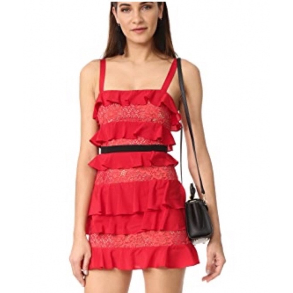 For Love & Lemons Chianti Tank Dress Red Lace Ruffle Womens Medium NWT romantic